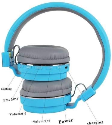 Zavli AirBeats Wireless Over-Ear Headphones with Mic | Hi-Fi Sound, FM Radio & SD Card Support (Blue)