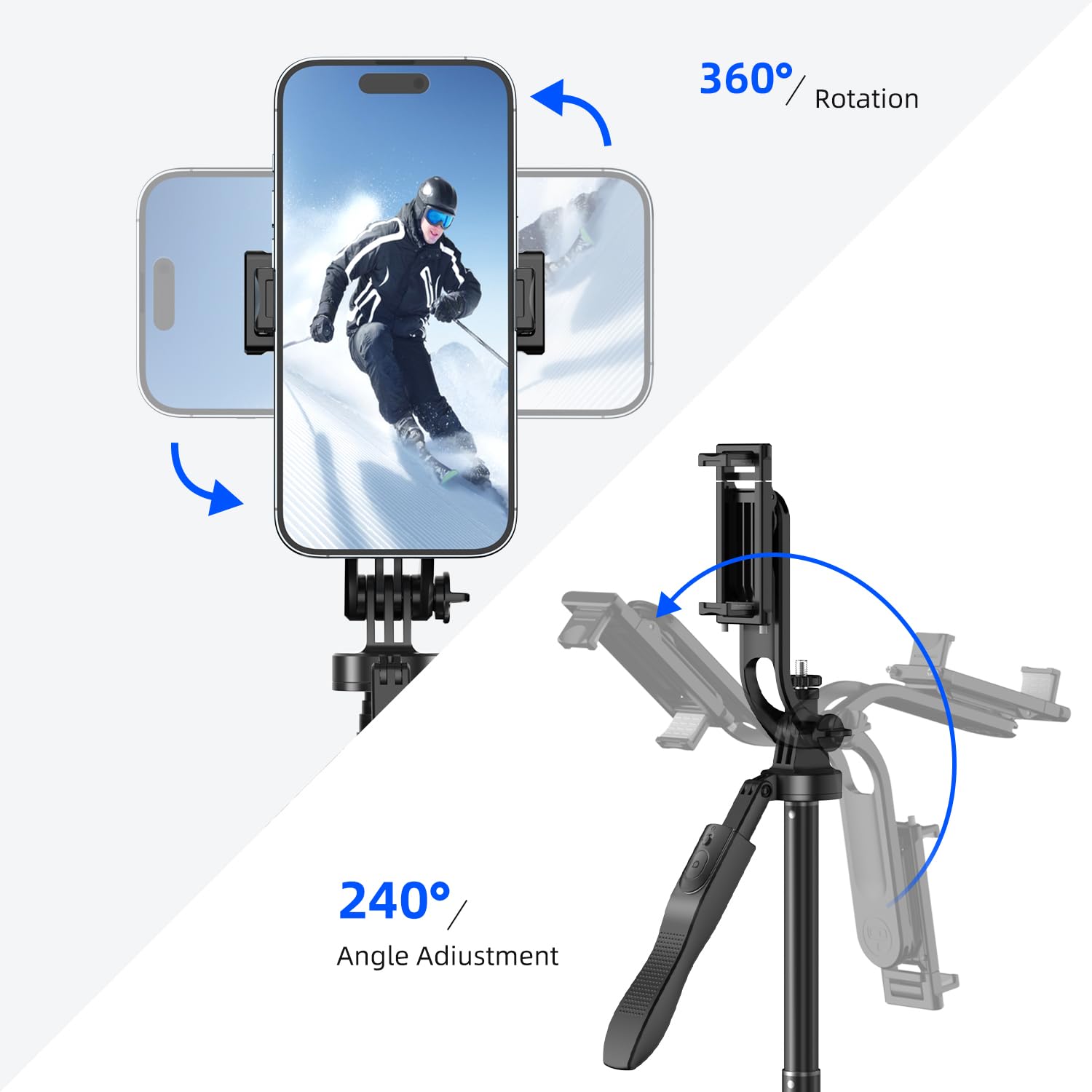 Mobilife Long Selfie Stick Tripod 360° Rotation Balance Handle 62" Extended Mobile Tripod Aluminum Bluetooth Remote 3 in 1 Selfie Tripod for Vlog Travel Smartphone Mirrorless Camera GoPro