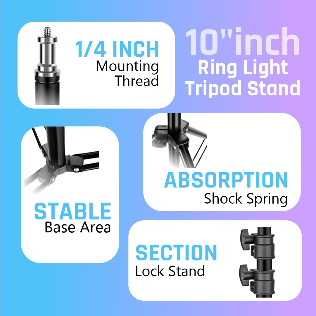 Tygot 10 Inches Big LED Ring Light for Camera, Phone, tiktok, YouTube, Video Shooting and Makeup, 10" inch Ring Light with 7 Feet Long Foldable and Lightweight Tripod Stand