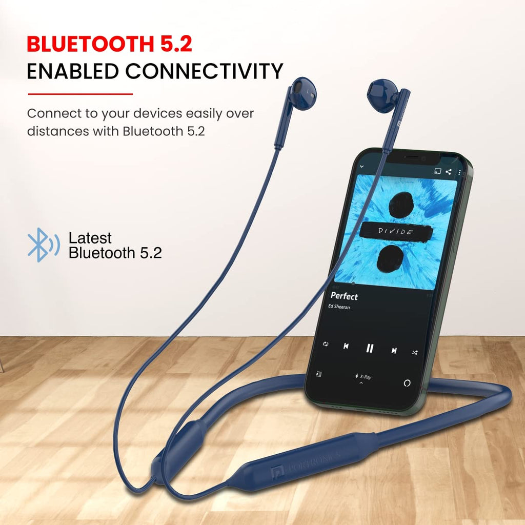 Harmonics Z5 Wireless Bluetooth Stereo Headset with 33Hrs Playtime, Double EQ Mode, 14.2 mm Dynamic Drivers, Click Action Buttons(Blue)