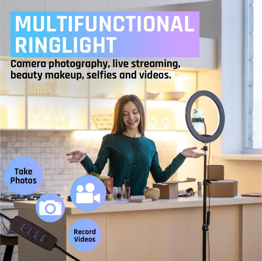 Tygot 10 Inches Big LED Ring Light for Camera, Phone, tiktok, YouTube, Video Shooting and Makeup, 10" inch Ring Light with 7 Feet Long Foldable and Lightweight Tripod Stand