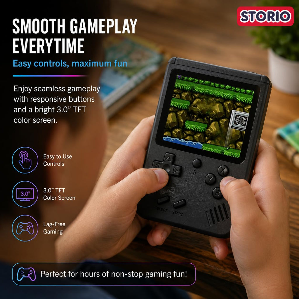 Storio Rechargeable Pocket Video Game for Kids 400 in 1 Retro Game Box Console Handheld Game Box with TV Output - Multicolor | 400 in 1 Retro Game Box Console, Handheld Game Box, TV Output