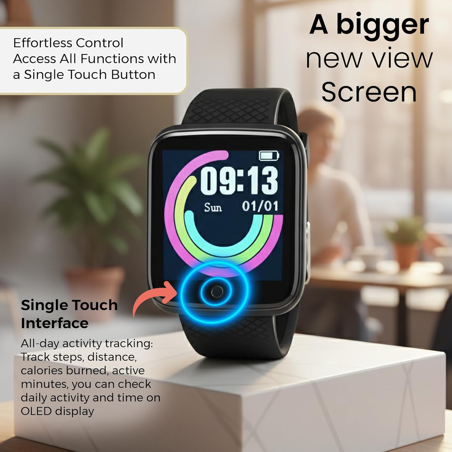 M I D116 Fitness Band Smart Watch for Men, Women, Boys, Girls, Single Touch Interface, Water Resistant, Workout Modes, Quick Charge Sports.