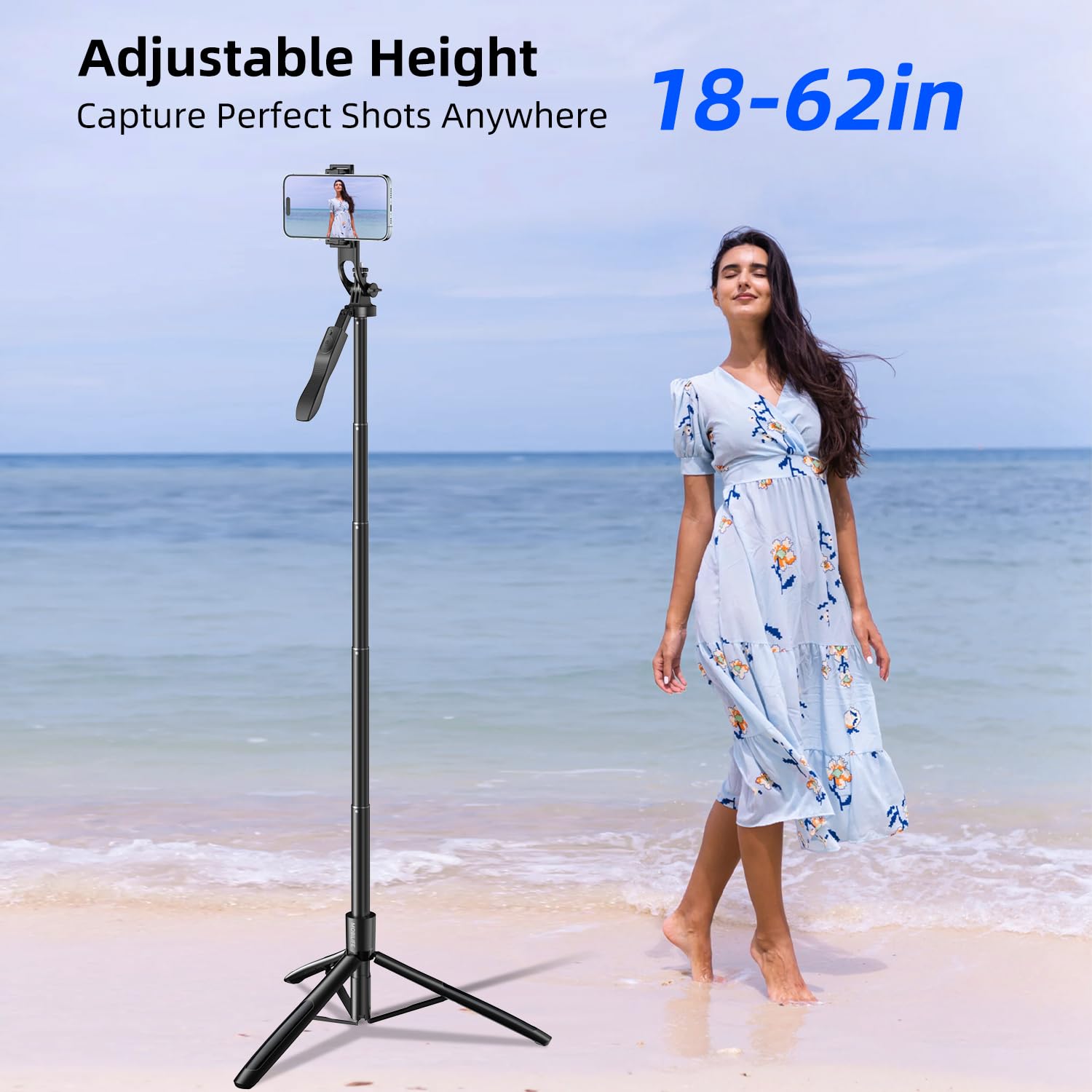 Mobilife Long Selfie Stick Tripod 360° Rotation Balance Handle 62" Extended Mobile Tripod Aluminum Bluetooth Remote 3 in 1 Selfie Tripod for Vlog Travel Smartphone Mirrorless Camera GoPro