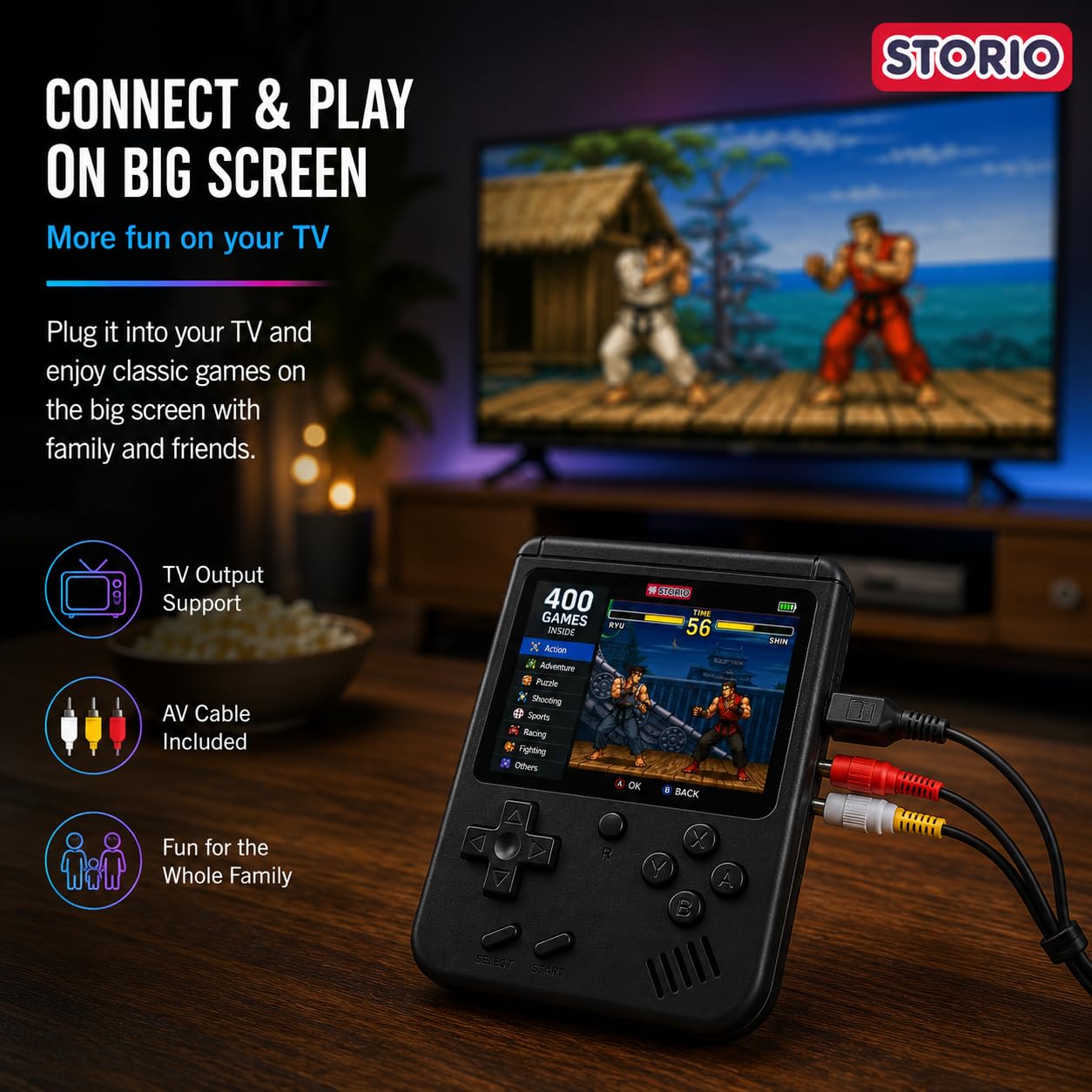 Storio Rechargeable Pocket Video Game for Kids 400 in 1 Retro Game Box Console Handheld Game Box with TV Output - Multicolor | 400 in 1 Retro Game Box Console, Handheld Game Box, TV Output