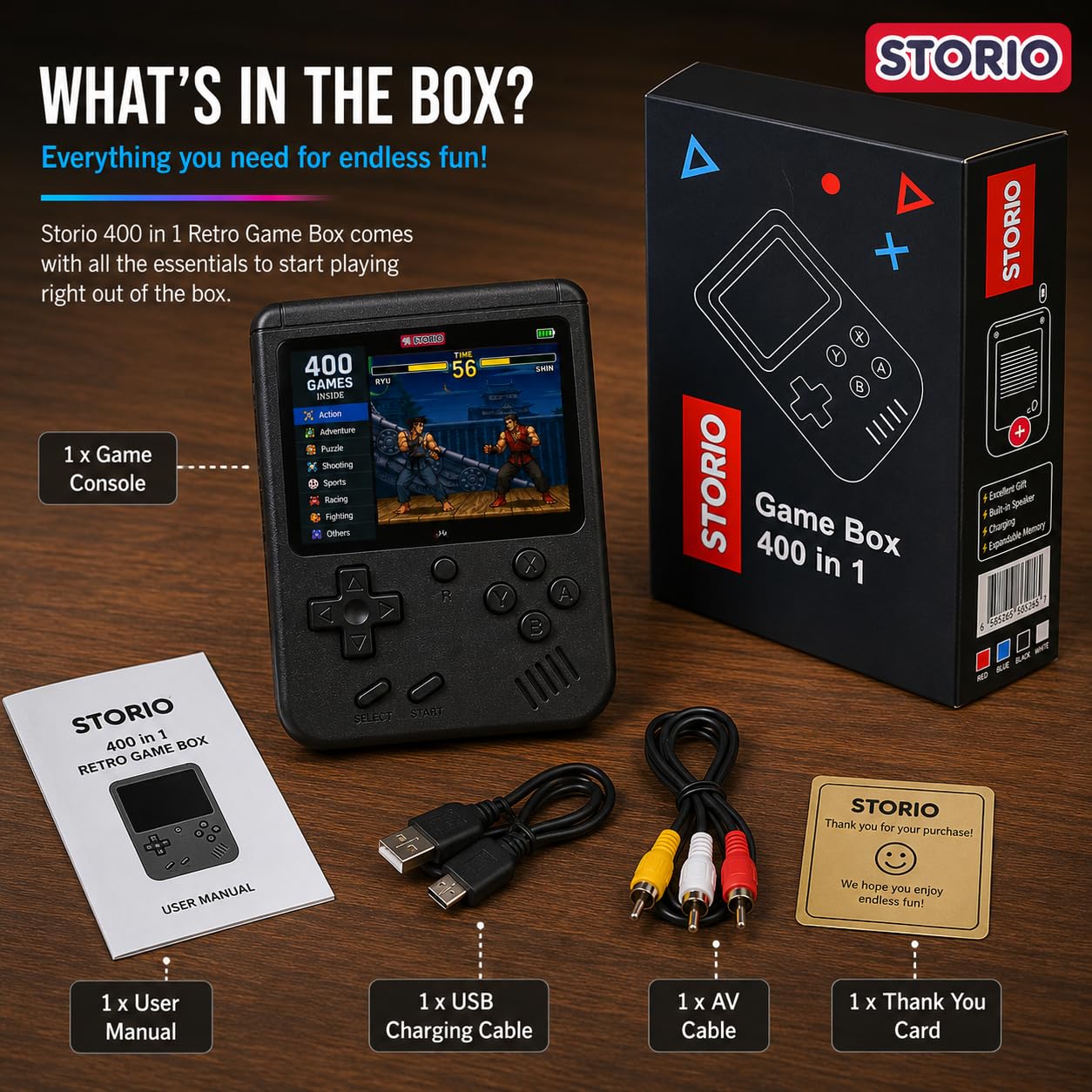 Storio Rechargeable Pocket Video Game for Kids 400 in 1 Retro Game Box Console Handheld Game Box with TV Output - Multicolor | 400 in 1 Retro Game Box Console, Handheld Game Box, TV Output