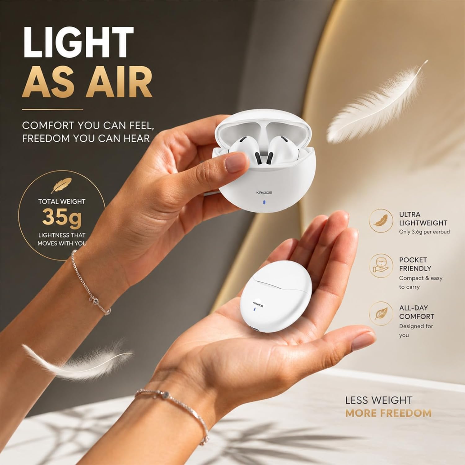 Kratos TW02 Ear Buds Wireless with 60H Playtime, Noise Isolation & Clear Calls, Bluetooth Earbuds with Voice Assistant, Ear Buds with Bluetooth V 5.3 & with Type C Fast Charging, IPX5 TWS Earphones