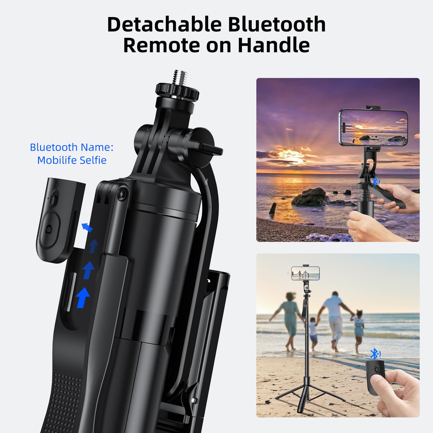Mobilife Long Selfie Stick Tripod 360° Rotation Balance Handle 62" Extended Mobile Tripod Aluminum Bluetooth Remote 3 in 1 Selfie Tripod for Vlog Travel Smartphone Mirrorless Camera GoPro