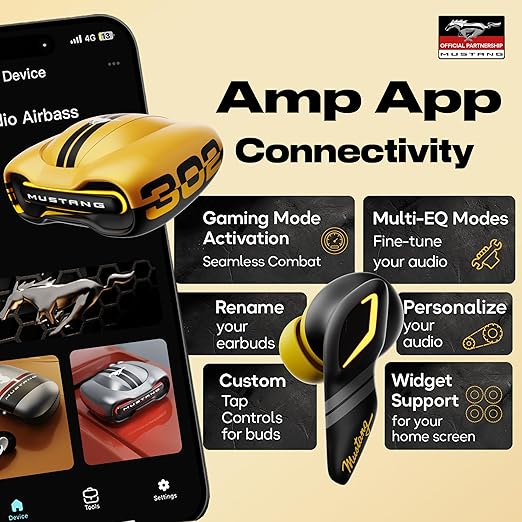 Mustang Torq Wireless Gaming Earbuds | 60H Playtime, 45ms Low Latency & Quad Mic ENC | Breathing LED TWS (Yellow)